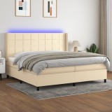Cumpara ieftin Pat cu arcuri, saltea și LED, crem, 200x200 cm, textil