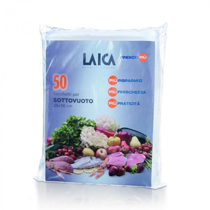 Set 50 pungi pentru vidarea alimentelor Laica VT3500, 28 x 36 cm