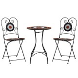 Set de bistro cu mozaic, caramiziu si alb, fier si ceramica