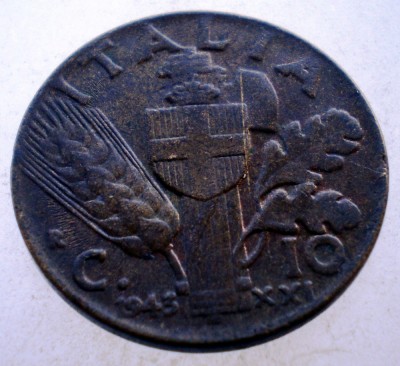 1.711 ITALIA WWII VITTORIO EMANUELE III 10 CENTESIMI 1943 R foto