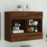 vidaXL Comodă TV de perete cu lumini LED, stejar maro, 78,5x30x60,5 cm