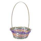 Cos Decorativ de Paste cu Maner din Bambus, Multicolor cu Tul Lila, &Oslash;21x38cm, CMCLASS