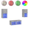 Comode TV de perete cu lumini LED, 4 piese, gri beton