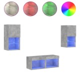 Cumpara ieftin Comode TV de perete cu lumini LED, 4 piese, gri beton