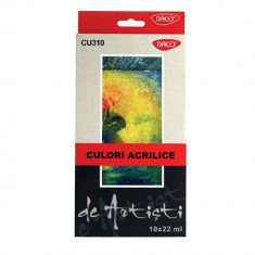 Culori Acril DACO, 10 Culori/Set, 22 ml/Tub, Multicolor, Vopsea Acrilica, Vopsele Acrilice, Acrilice la Tub, Vopsea Acrilica la Tub, Culori pentru Pic