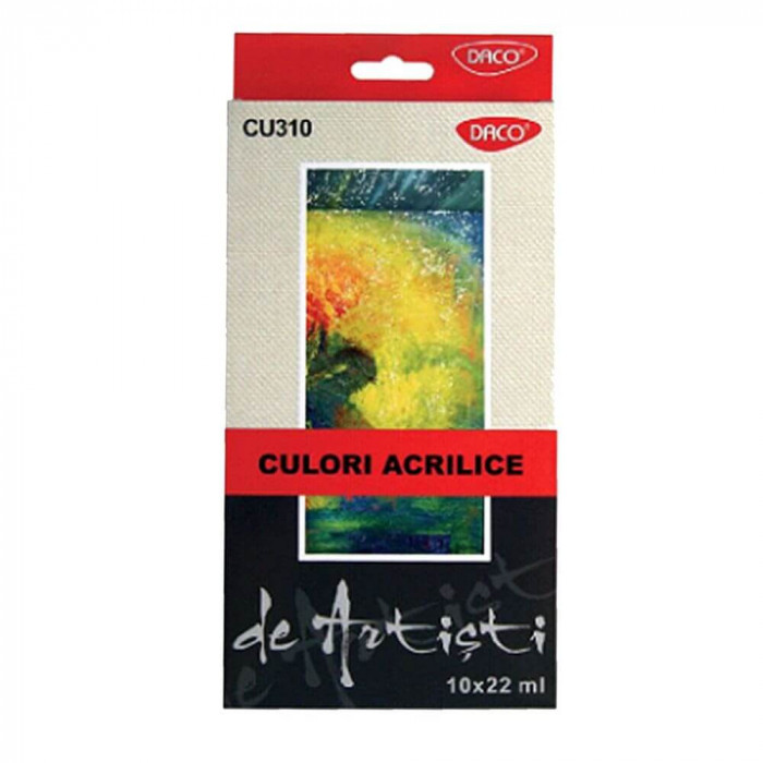 Culori Acril DACO, 10 Culori/Set, 22 ml/Tub, Multicolor, Vopsea Acrilica, Vopsele Acrilice, Acrilice la Tub, Vopsea Acrilica la Tub, Culori pentru Pic