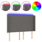 Cumpara ieftin Tablie de pat cu LED, gri, 147x16x118/128 cm, piele ecologica