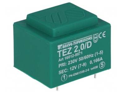 Transformator &amp;icirc;ncapsulat 2VA 230VAC 12V 166,6mA PCB foto