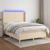 Cumpara ieftin Pat cu arcuri, saltea și LED, crem, 140x200 cm, textil