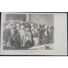Carte postala, La Costume Poitevin, Sortie a messe a Nion 1850, perioada interbelica