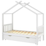 Cumpara ieftin Cadru pat de copii cu un sertar, alb, 80x160 cm, lemn masiv pin