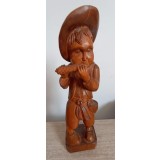 STATUETA DIN LEMN, CIOBANAS MANCAND PORUMB-243556