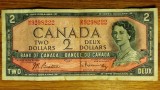 Canada - bancnota de colectie - 2 dolari / dollars 1954 circulata - Elisabeta II - foarte frumoasa ! 152 &times; 70 mm