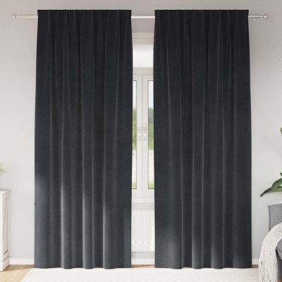 vidaXL Draperii opace cu bandă superioară, 2 buc., gri &amp;icirc;nchis, catifea foto