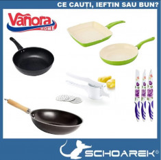 Set Tigai Vanora, Strat Ceramic sau Teflon: Tigaie Grill, Cratita, Wok, Cutite foto