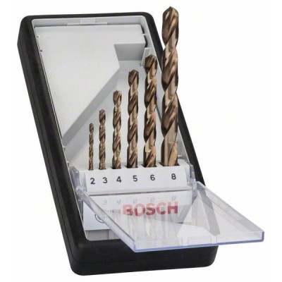 Set de 6 burghie pentru metal Robust Line HSS-Co Bosch, diametre 2-8 mm, prindere cilindrica foto