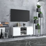 Cumpara ieftin Comodă TV cu picioare metalice, alb extralucios, 103,5x35x50 cm