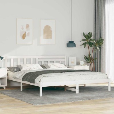 vidaXL Cadru de pat cu headboard Alb 180 x 200 cm Lemn masiv de pin 872222 foto