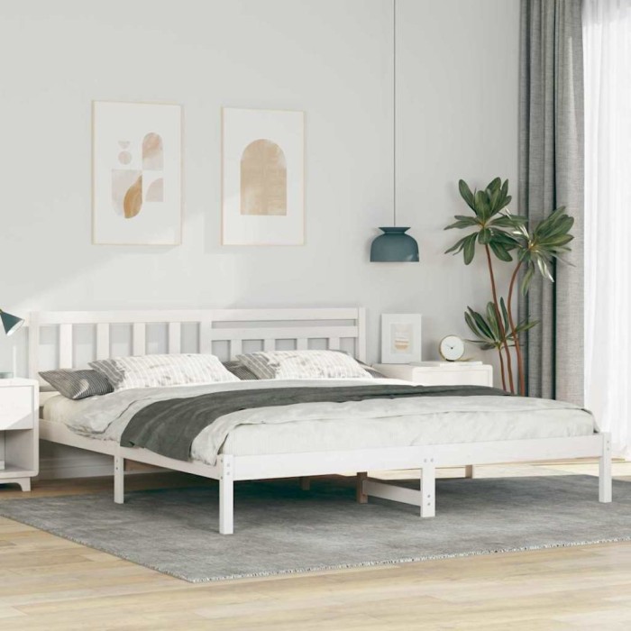 vidaXL Cadru de pat cu headboard Alb 180 x 200 cm Lemn masiv de pin 872222