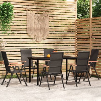 vidaXL Set de servit masa pentru grădină, 7 piese, negru foto