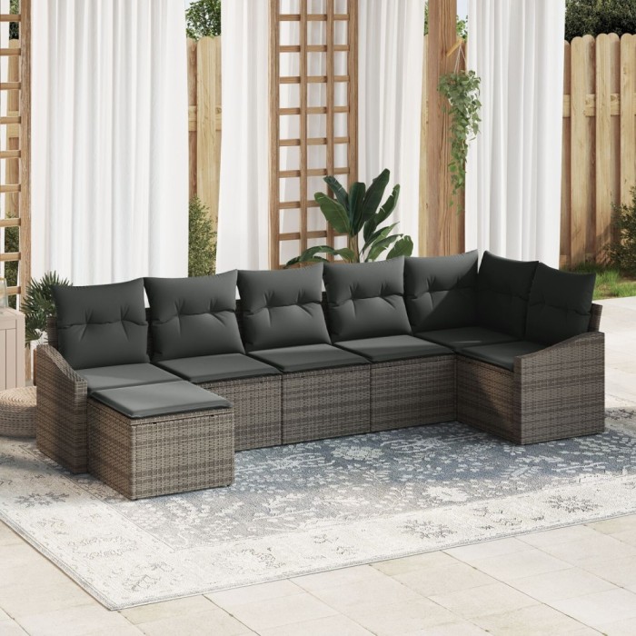 Gossi set 7 piese canapea gradina cu perne ratan poli gri