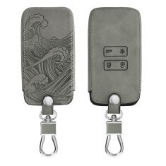 Husa Cheie Auto pentru Renault / Dacia - 4 Butoane - Keyless Go, Piele nabuc, Gri, 48565.05