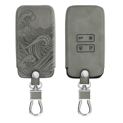 Husa Cheie Auto pentru Renault / Dacia - 4 Butoane - Keyless Go, Piele nabuc, Gri, 48565.05 foto