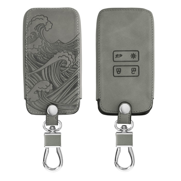 Husa Cheie Auto pentru Renault / Dacia - 4 Butoane - Keyless Go, Piele nabuc, Gri, 48565.05