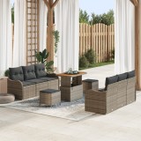 Set de canapele pentru grădină vidaXL &icirc;n 9 piese cu perne Gri Poli Ratan Acacia, Sofa de grădină vidaXL cu 2 locuri cu perne Gri Poli Ratan, Set de di