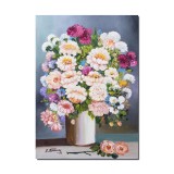 Tablou pictat manual clasic, Vaza cu flori, parfum de sarbatoare, 70x50cm ulei pe panza, Superb