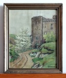 Intrarea in cetate - acuarela originala semnata 1913, tablou inramat 26x32cm, Peisaje, Altul
