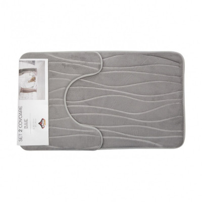 Set 2 covoare baie Waves, Casa Plastor, 75x45 cm, gri foto