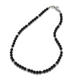 Cumpara ieftin Colier Argint 925 placat Rodiu, Agat Negru Satinat 6mm, 49cm, Gabriel - Bijuterie Made in Italy cu Saculet Cadou
