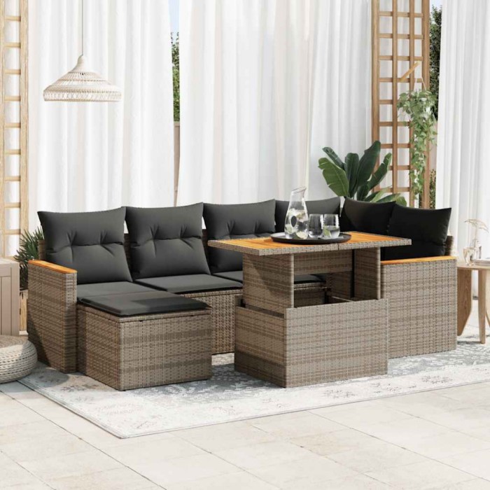 vidaXL Set canapele grădină cu perne 7 piese gri poliratan/lemn acacia 3327511