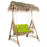 vidaXL Balansoar cu 2 locuri, cu frunze de palmier și pernă, 202 cm, bambus 3063944