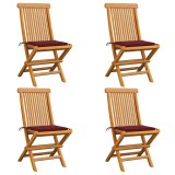 vidaXL Scaune de grădină cu perne roșu vin, 4 buc., lemn masiv de tec 3062577