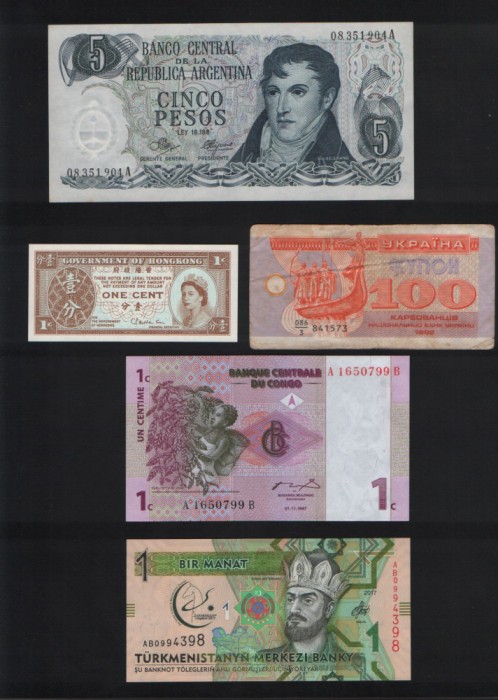 Set 5 bancnote de prin lume adunate (cele din imagini) #149