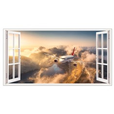 Sticker decorativ, Fereastra 3D, Avion, 85 cm, 391STK