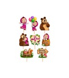 Set 8 Toppere Model Masha si Ursul pentru Tort, Carton Foliat