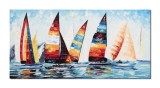 Cumpara ieftin Tablou pictat manual, Cursa veliere, 120x60cm ulei pe panza in cutit efect 3D, Spectaculos, gata de agatat pe perete
