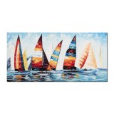 Tablou pictat manual, Cursa veliere, 120x60cm ulei pe panza in cutit efect 3D, Spectaculos, gata de agatat pe perete