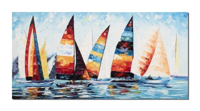 Tablou pictat manual, Cursa veliere, 120x60cm ulei pe panza in cutit efect 3D, Spectaculos, gata de agatat pe perete foto