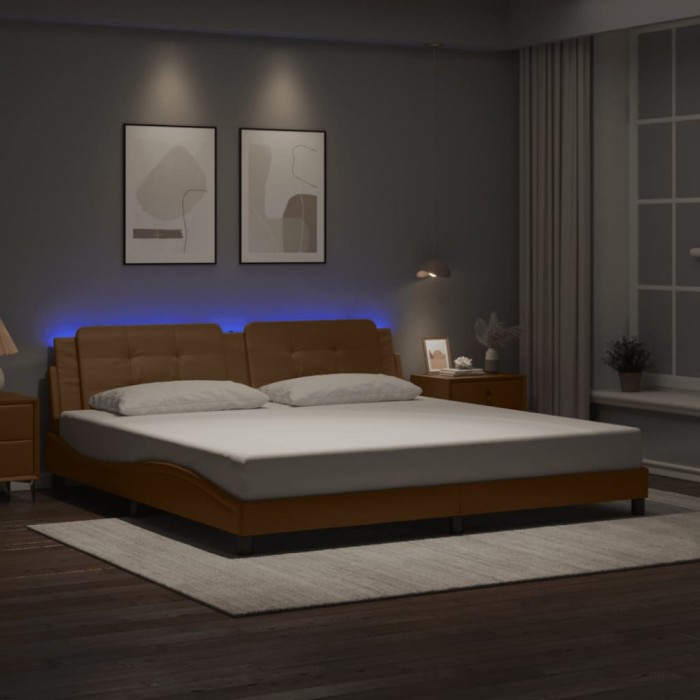 Cadru de pat lumini LED, cappuccino, 200x200 cm piele ecologică