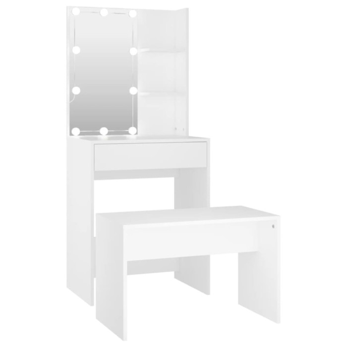 Set masuta de toaleta cu LED, alb, lemn prelucrat