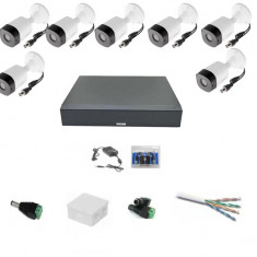 Sistem supraveghere exterior AHD 1080p 8 camere full HD 20m IR, DVR 8 canale, accesorii SafetyGuard Surveillance