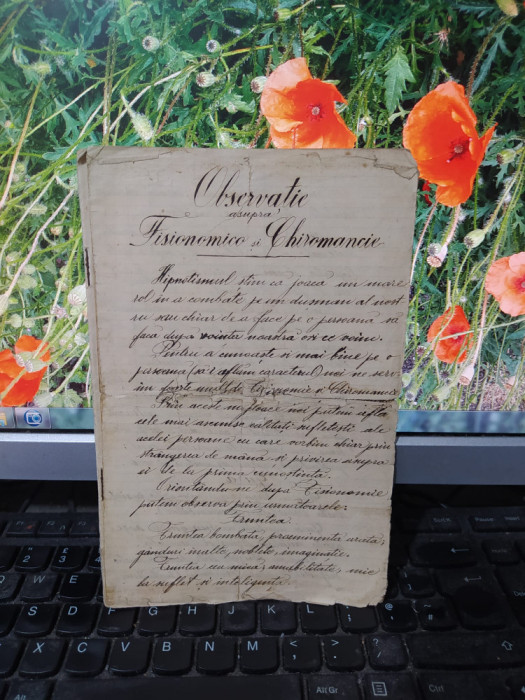 Observație asupra Fisionomico și Chiromancie, manuscris Al. Mărăcineanu 1913 191