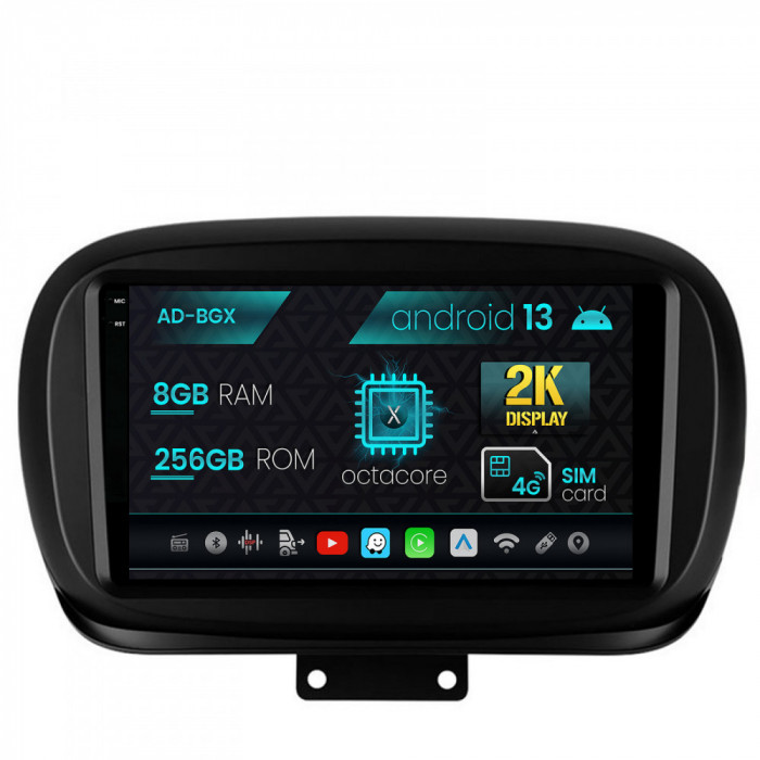 Navigatie Fiat 500X (2014-2020), Android 13, X-Octacore 8GB RAM + 256GB ROM, 9.5 Inch - AD-BGX9008+AD-BGRKIT362