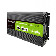 Invertor auto Green Cell de la 24V la 230V Convertor de tensiune (amplificator de tensiune) 3000W/6000W Undă sinusoidală pură, cu afișaj LCD