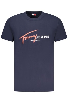 Tommy Jeans Tricou signature barbati, cu imprimeu pe centru, Regular Fit, Bleumarin, S foto