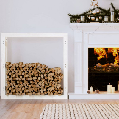 vidaXL Rastel pentru lemne de foc, alb, 100x25x100 cm, lemn masiv pin foto